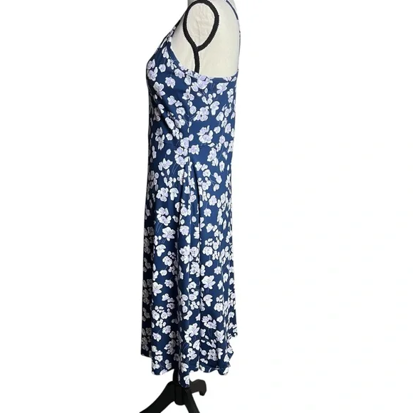 Pact Blue Floral Organic Cotton Sleeveless Fit & Flare Midi Dress Size L - Picture 4 of 11